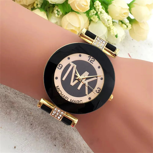 -Fashion TVK Brand Women's Watch Simple Luxury Rhinestone Watch for Women Quartz Watch Casual Silicone Strap Ladies Clock