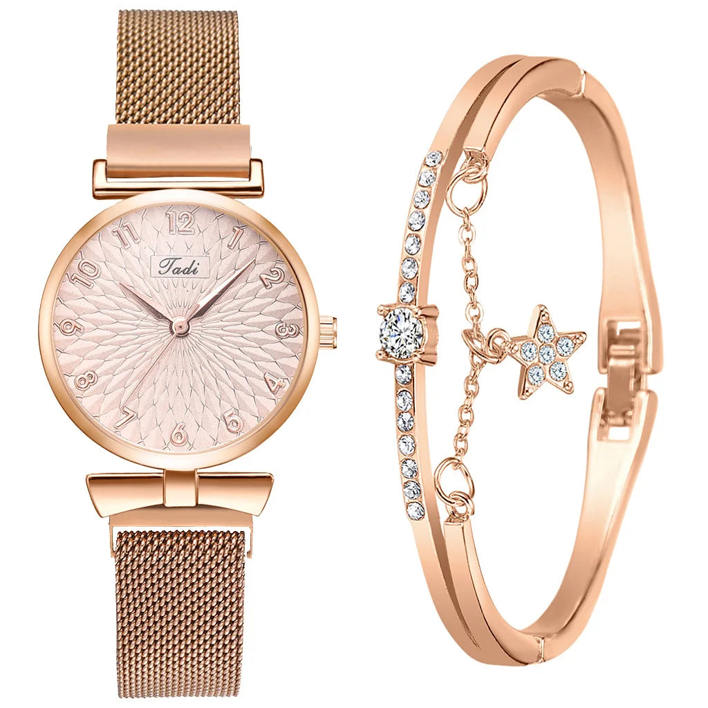 Women Bracelet Set Quartz Watches For Women Rose Gold Magnetic Watch Ladies Pink Dial Wrist Watch Clock Female Relogio Feminino