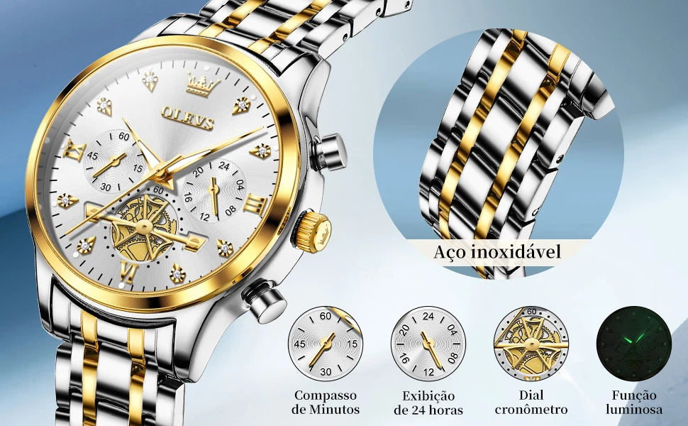 OLEVS Original Fashion Ladies Quartz Wristwatch Waterproof Luminous Multifunction Women Watches Gifts Box Reloj 2897