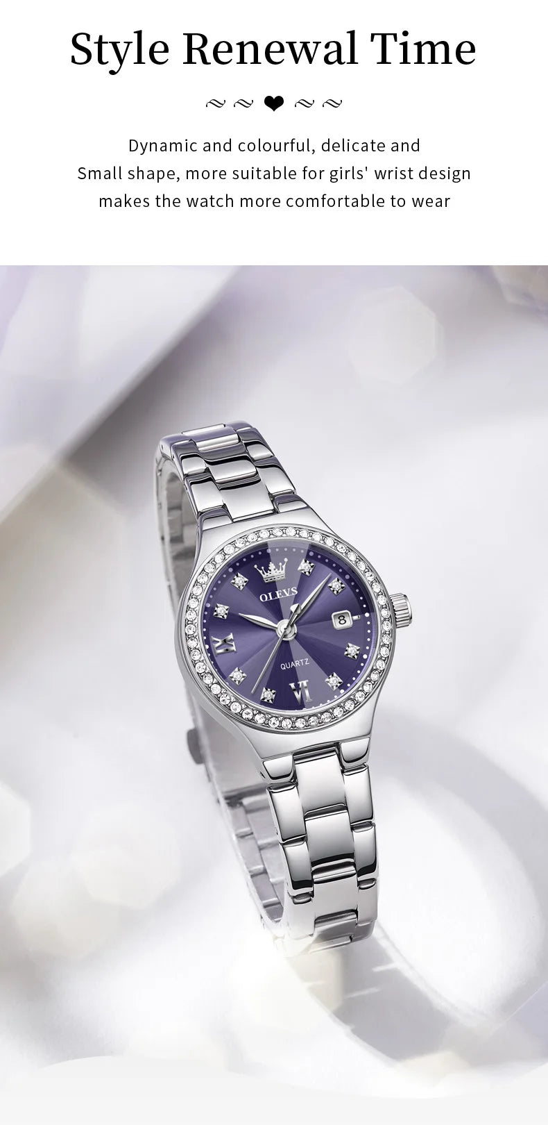 OLEVS 5628 Elegant Ladies' Watch Auto Date Diamond Dial Stainless Steel Waterproof Ladies' Quartz Watch