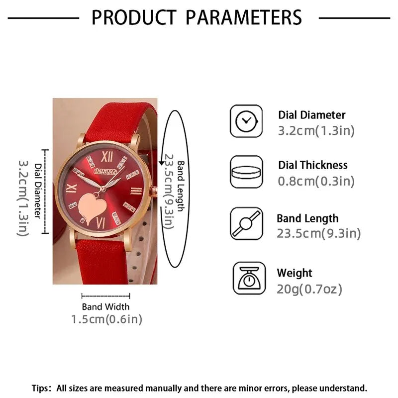 6-Piece Heart Dial Quartz Watch Set