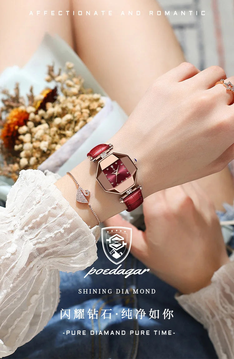 Women Quartz Watch Leather Steel Watch Rhinestone Ladies Bracelet Watch Casual Wristwatch Clock Relogio Feminino