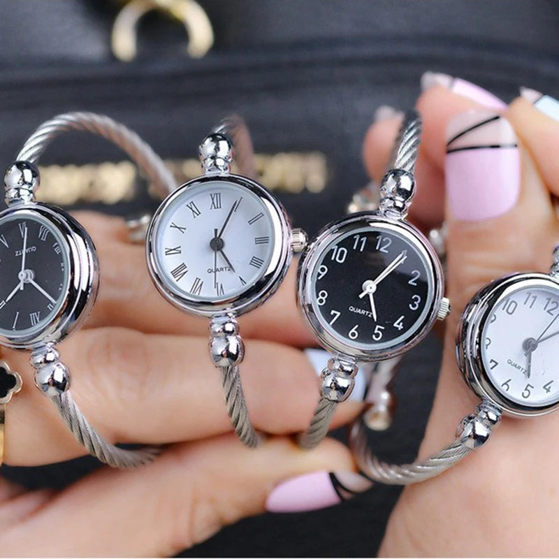 Retro Ladies Quartz Wristwatch Women Watches Small Gold Bangle Bracelet Watch Stainless Steel Clock Fashion Casual Dress Watch
