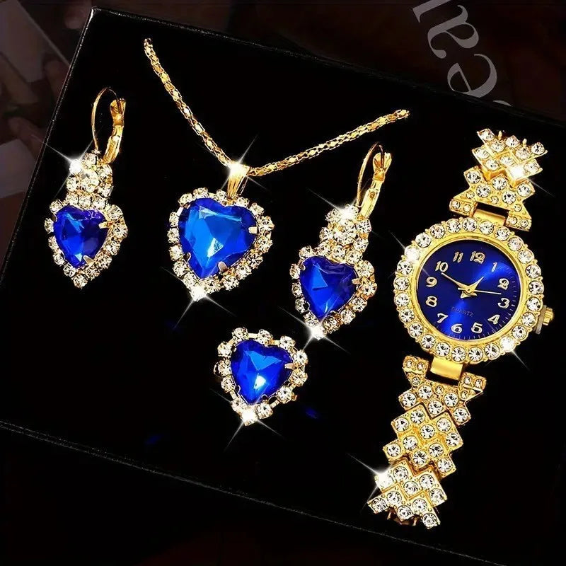 4PCS Set New Fashion Woman Bracelet Watches Ladies Crystal Stainless Steel Wrist Quartz Watch For Valentine's Day Birthday Gifts