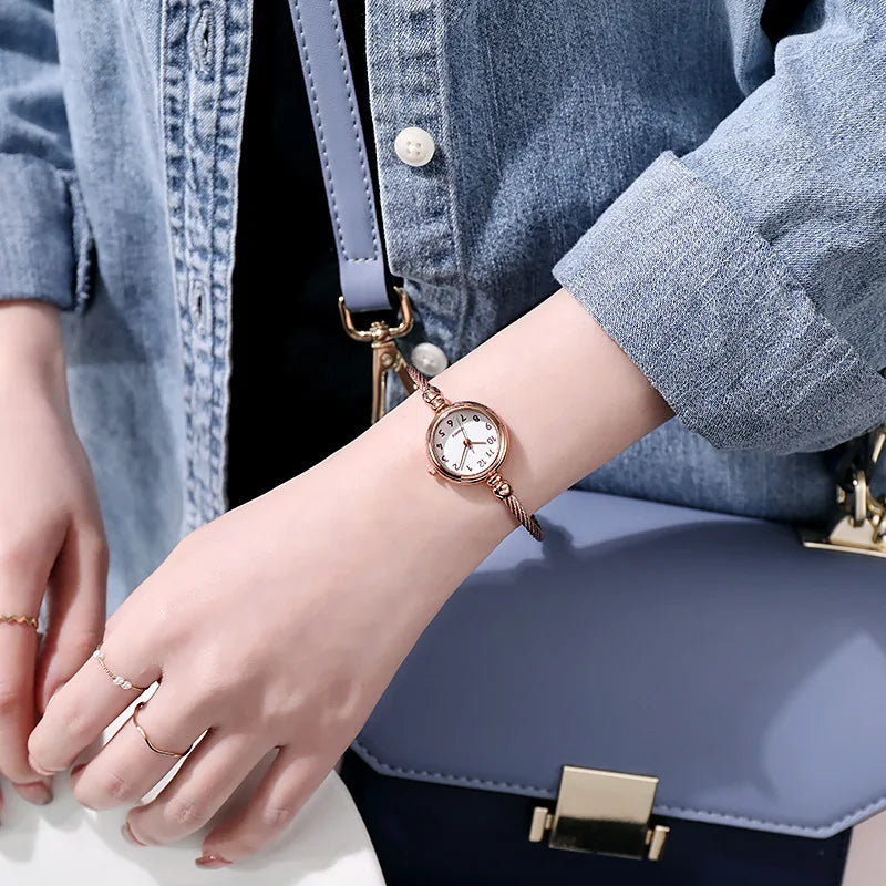 Retro Ladies Quartz Wristwatch Women Watches Small Gold Bangle Bracelet Watch Stainless Steel Clock Fashion Casual Dress Watch