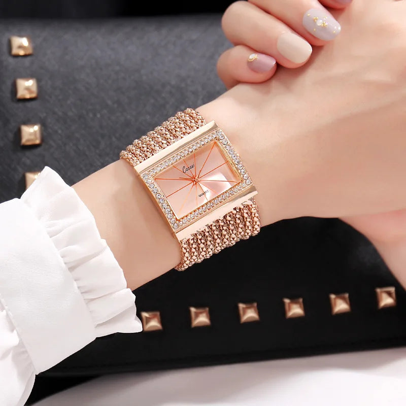 NEW Ladies Watches Fashion Gold Diamond Bracelet Women Luxury  Vintage Quartz Watches Simple Square Dial Female Dress Gifts