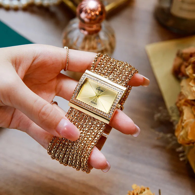 NEW Ladies Watches Fashion Gold Diamond Bracelet Women Luxury  Vintage Quartz Watches Simple Square Dial Female Dress Gifts