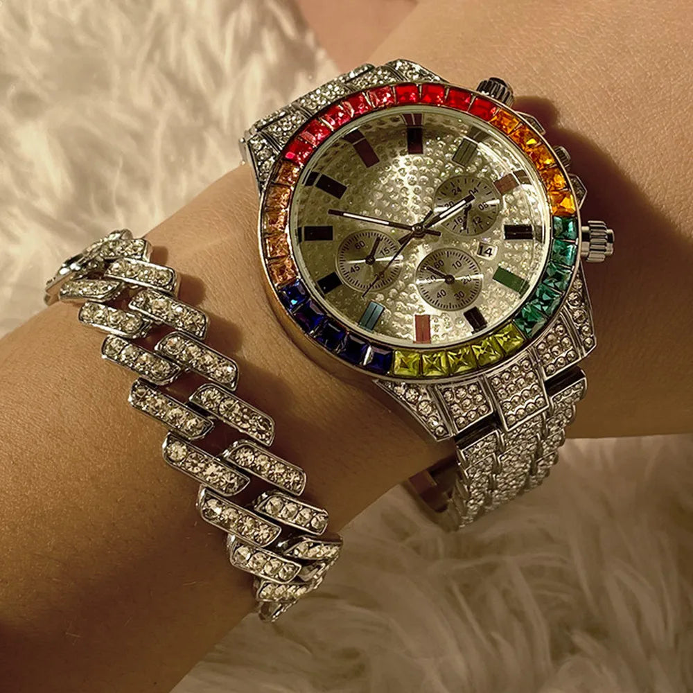 Cuban Chain Rhinestone Dress Watch