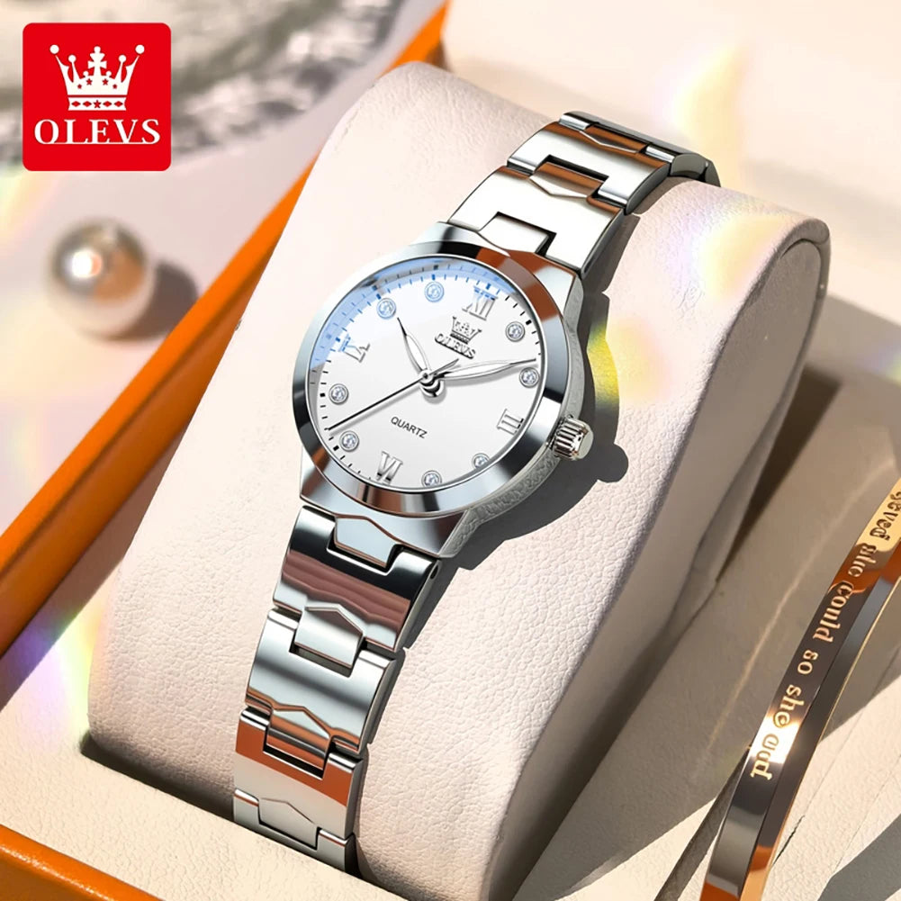 OLEVS 3735 Elegance Original Quartz Movement Watch For Women Diamond Dial Brand HD Luminous Function 30m Waterproof Watch