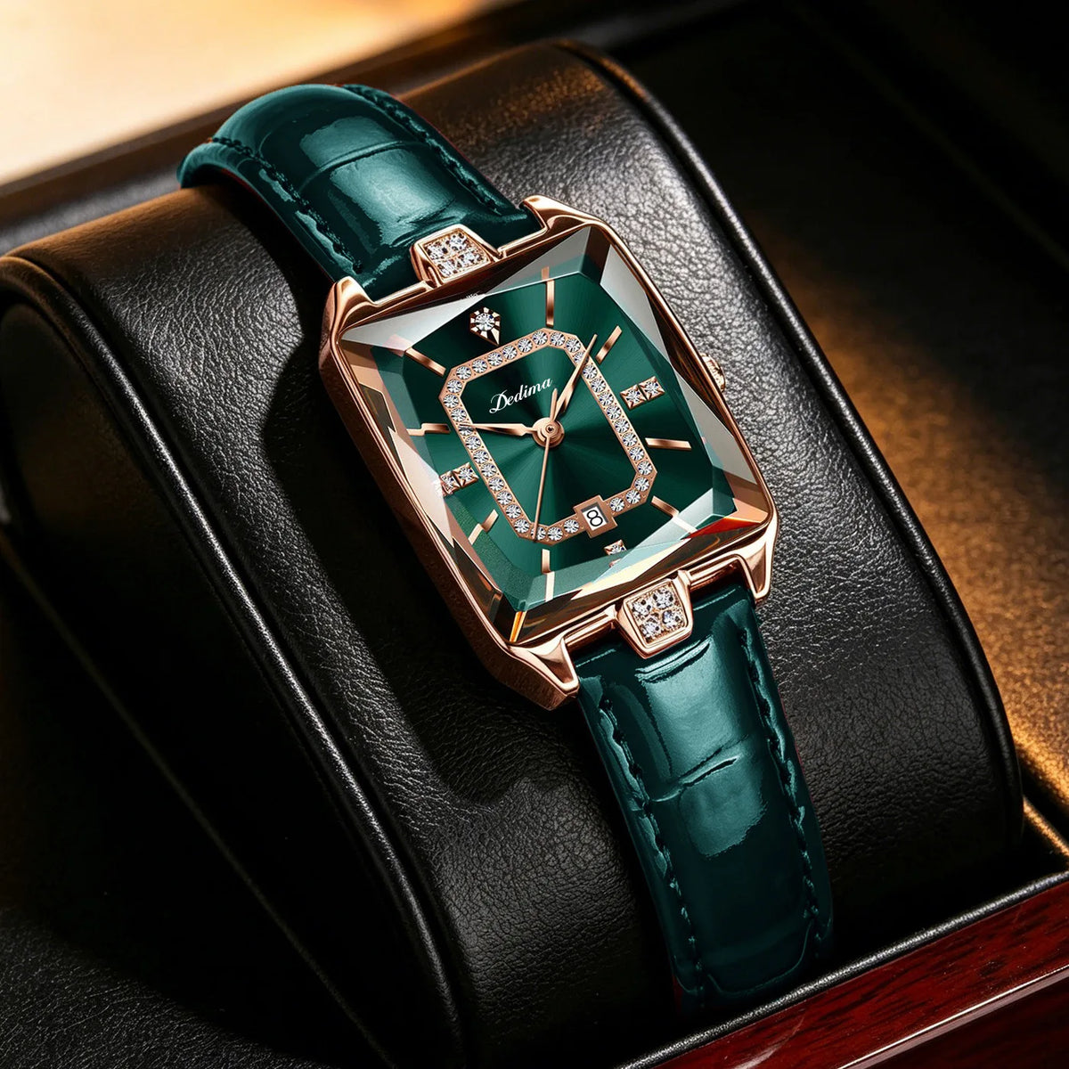 Women's Quartz Watch Square Elegant Fashion Wristwatch Diamond Embellished Luxurious Leather Strap Ladies Watch Girl Gifts