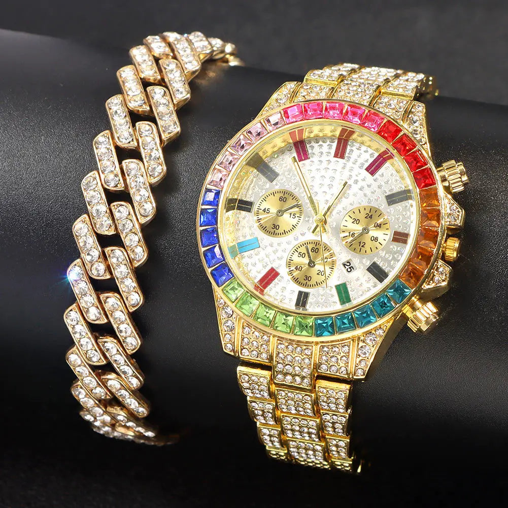 Cuban Chain Rhinestone Dress Watch