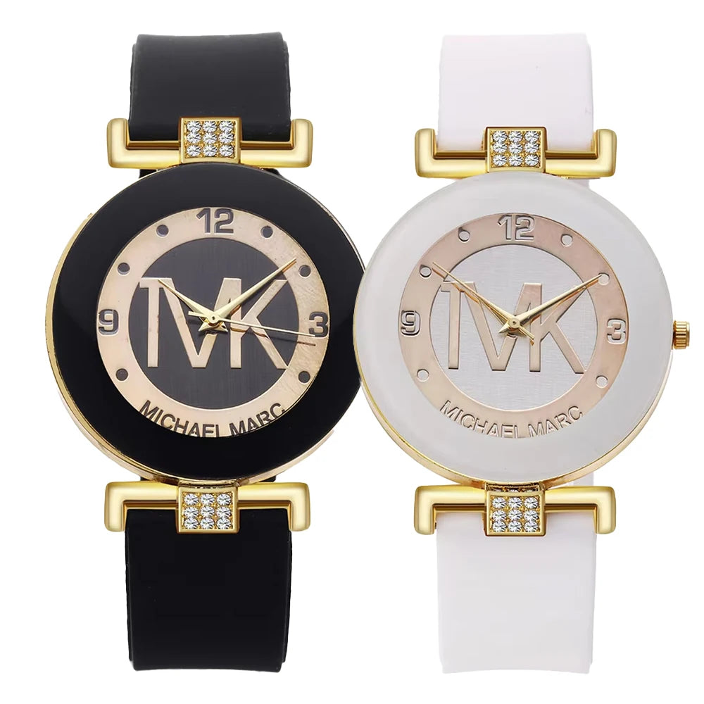 -Fashion TVK Brand Women's Watch Simple Luxury Rhinestone Watch for Women Quartz Watch Casual Silicone Strap Ladies Clock