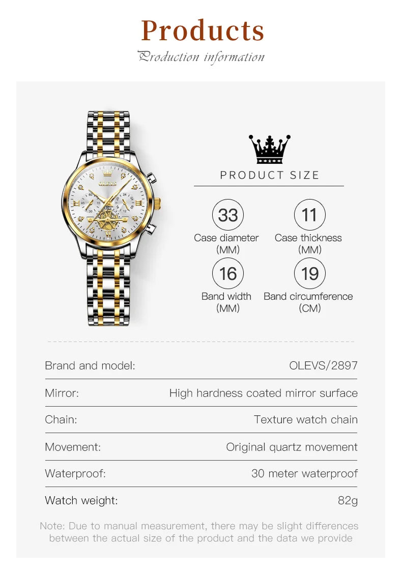 OLEVS 2897 Watches for Women Original Ladies Watch Waterproof Chronograph Sports Business Elegant Women's Quartz Wristwatches