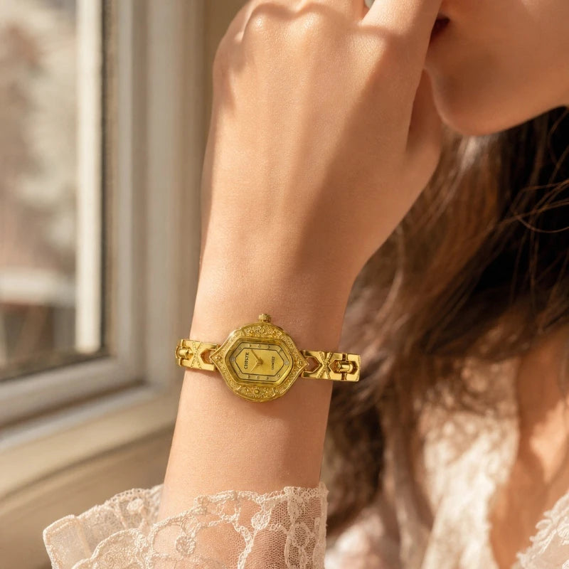 Retro Polygonal Dial Rhinestone Ladies Watch