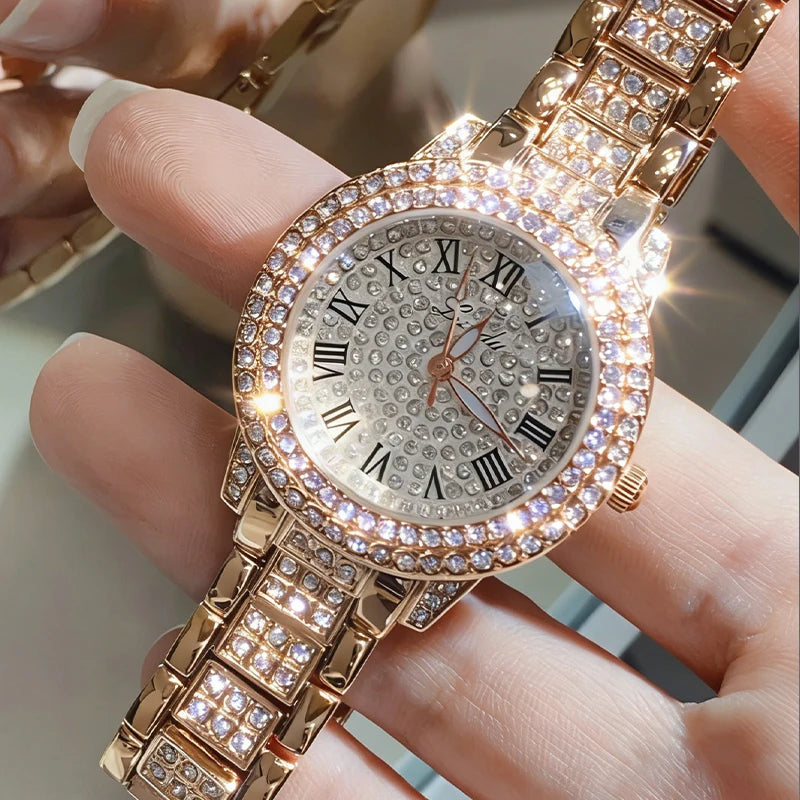 Women Men Fashion Shining Rhinestone Watch Hip Hop Number Quartz Watch Full Diamond Elegant Wristwatch Clock Friend Couple Gifts