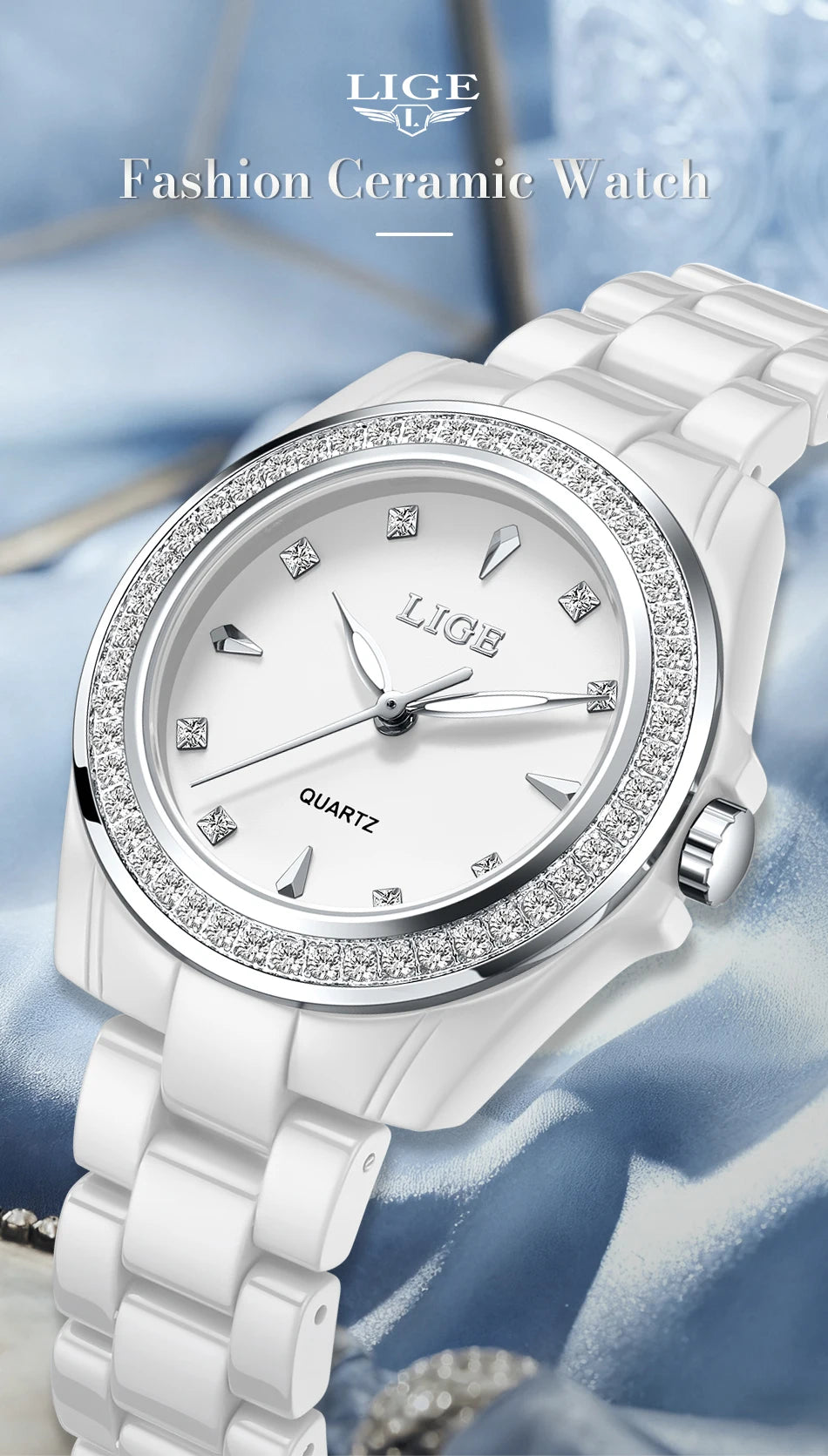 LIGE TOP Women Quartz Watches 2026 Ceramic Elegant Fashion Waterproof Luminous Clock Vintage Watch for Women Reloj De Mujer+BOX