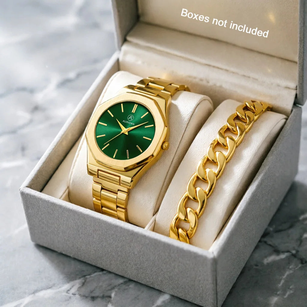 2Pcs Men's Fashion Watch Set, Easter, Christmas, New Year's Day, Halloween, Ramadan, Gifts for Friends and Family.
