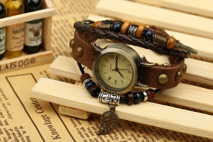 Ladies Designer Vintage Genuine Leather Women Bracelet Watches Brown Retro Roma Quartz Clock Fashion Small Female Wristwatches
