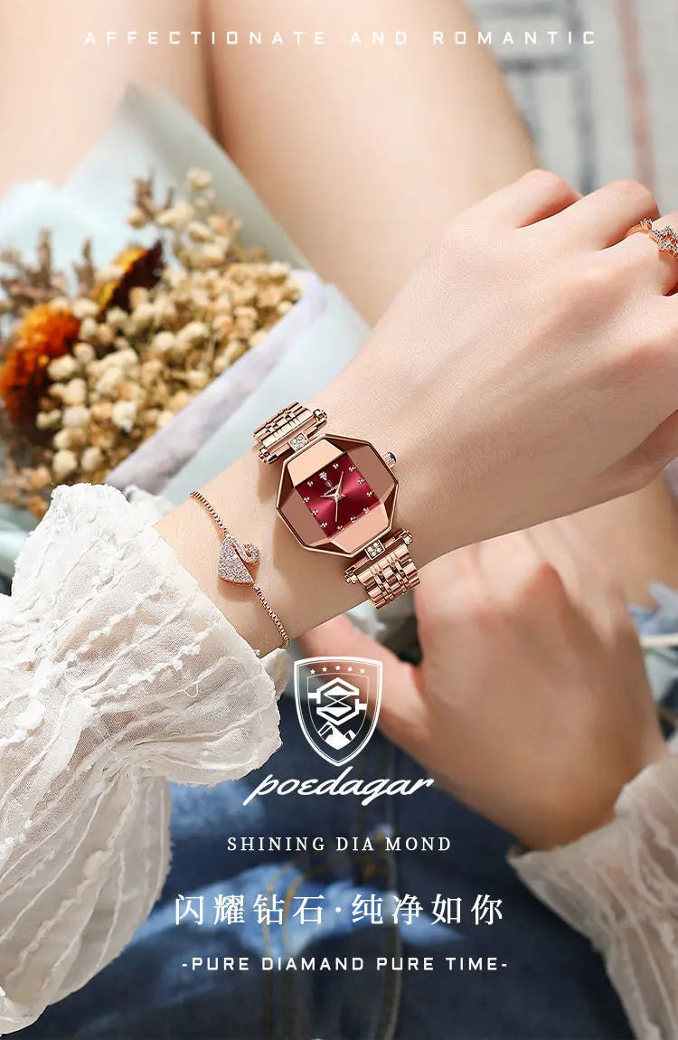 Women Quartz Watch Leather Steel Watch Rhinestone Ladies Bracelet Watch Casual Wristwatch Clock Relogio Feminino