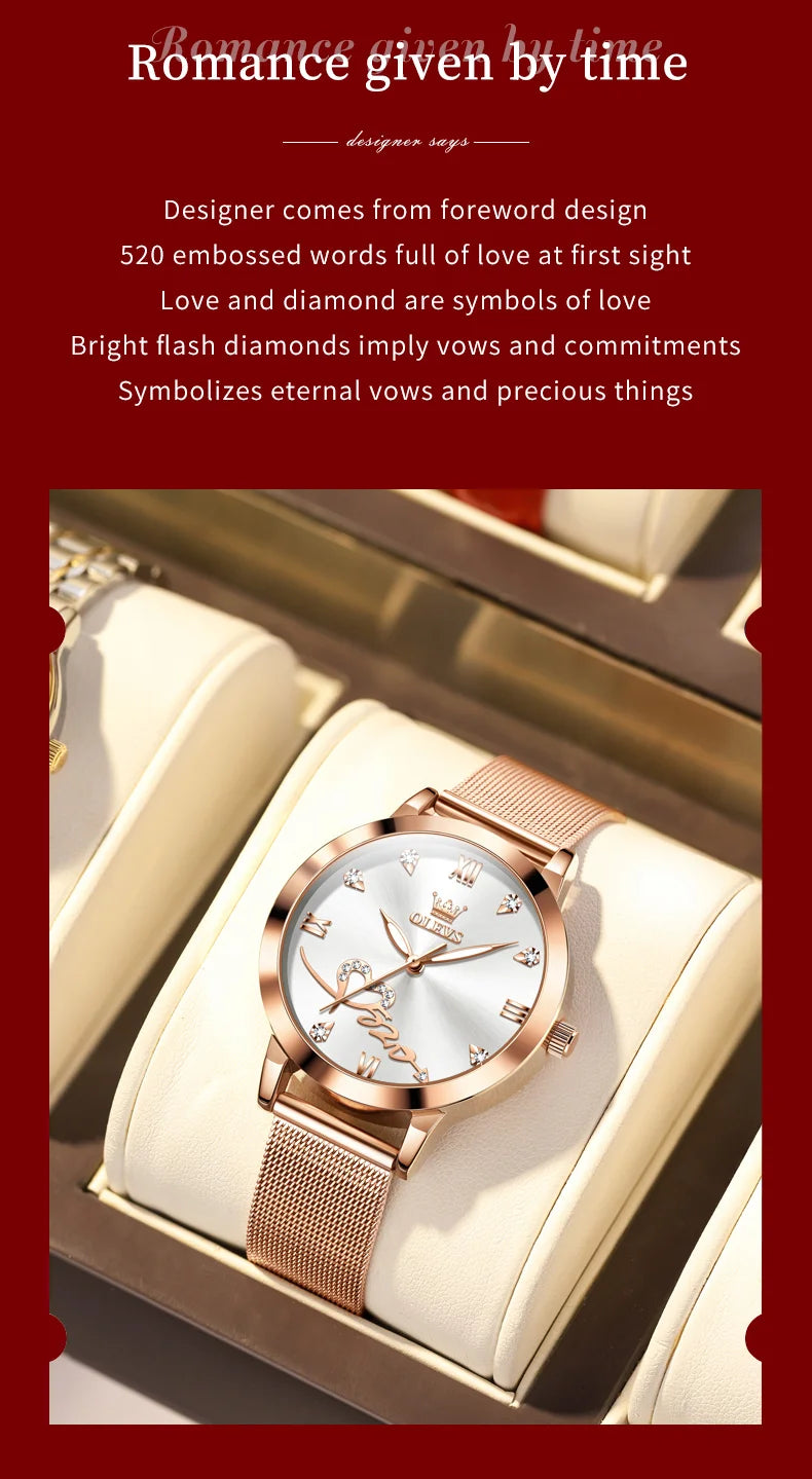 OLEVS 5530 Versatile Fashion Women's Quartz Watches Waterproof Mesh Belt Love Dial Luminous Clock Original Brand Wristwatch