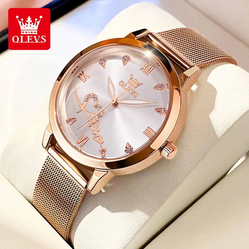 OLEVS 5530 Versatile Fashion Women's Quartz Watches Waterproof Mesh Belt Love Dial Luminous Clock Original Brand Wristwatch