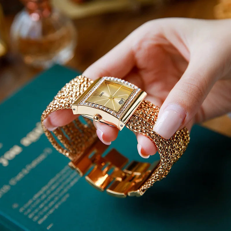 NEW Ladies Watches Fashion Gold Diamond Bracelet Women Luxury  Vintage Quartz Watches Simple Square Dial Female Dress Gifts