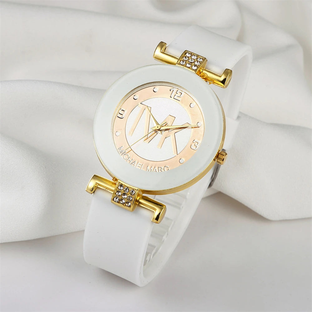 -Fashion TVK Brand Women's Watch Simple Luxury Rhinestone Watch for Women Quartz Watch Casual Silicone Strap Ladies Clock