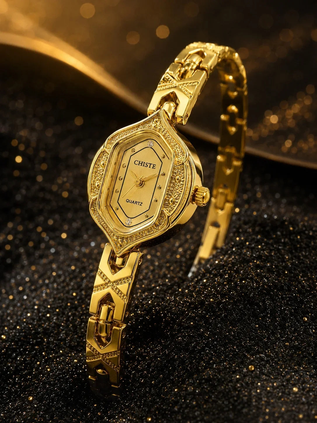 Retro Polygonal Dial Rhinestone Ladies Watch