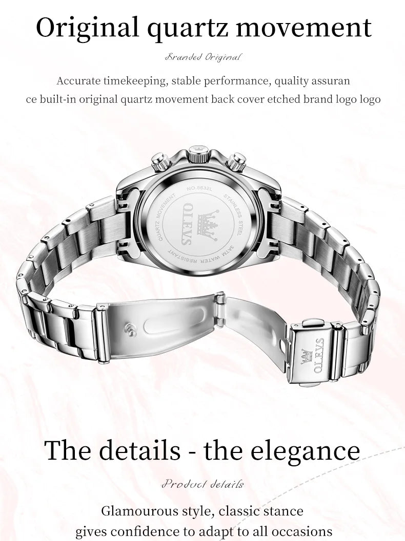 OLEVS 5632 Luxury Women Watch Original Quartz Watch Multi Functional HD Date Waterproof Luminous Chronograph Women Gift Watch