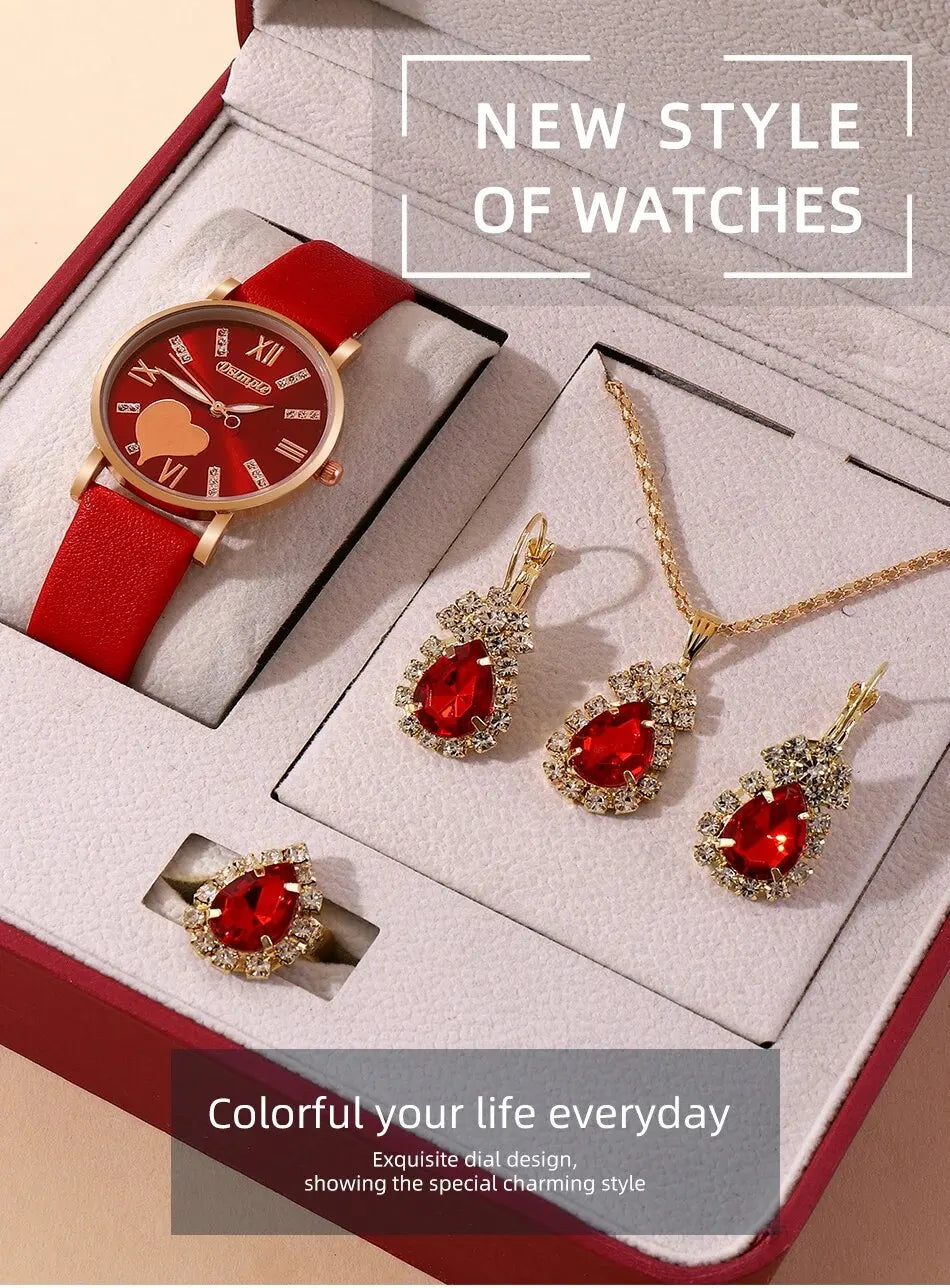 6-Piece Heart Dial Quartz Watch Set