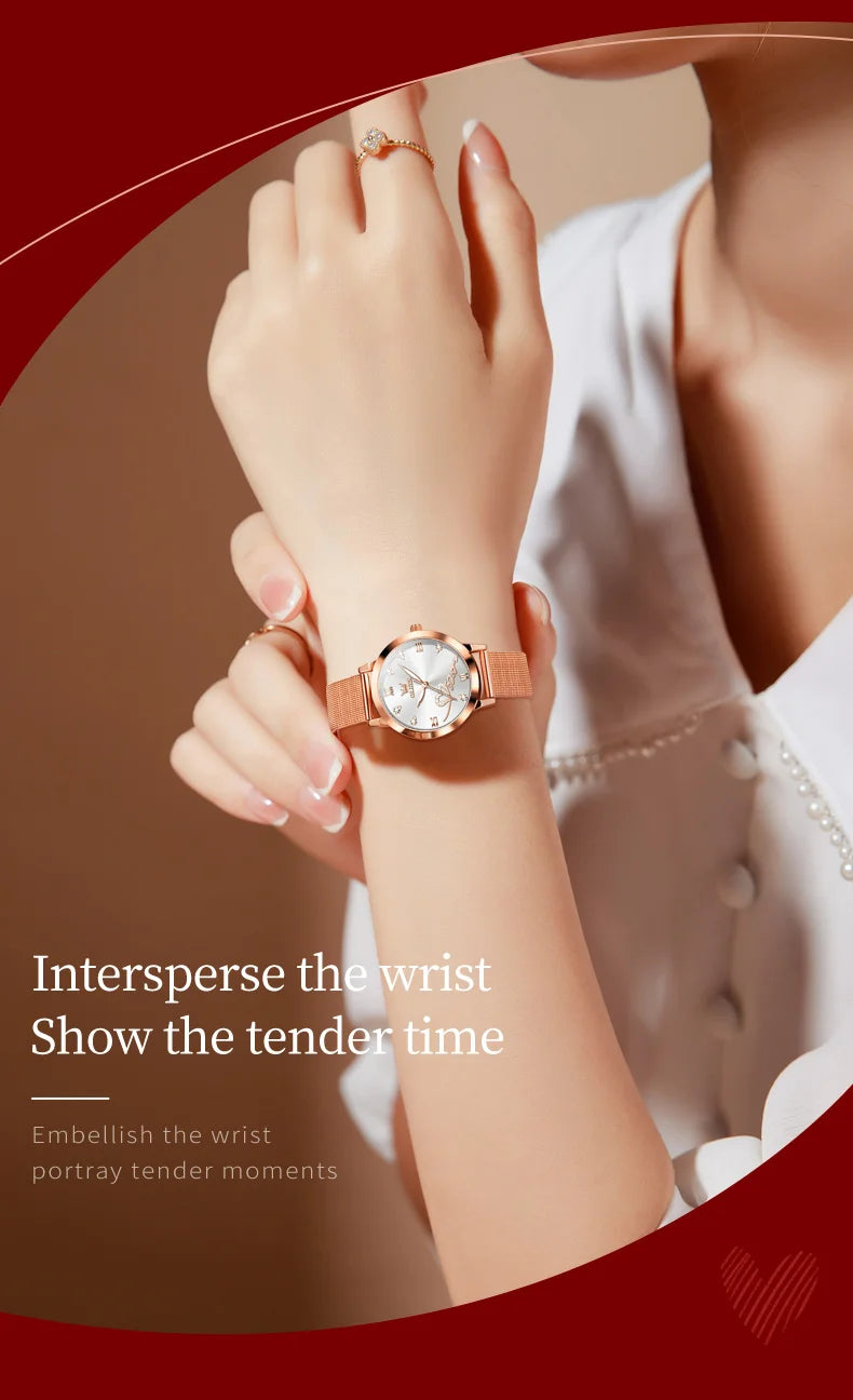 OLEVS 5530 Versatile Fashion Women's Quartz Watches Waterproof Mesh Belt Love Dial Luminous Clock Original Brand Wristwatch