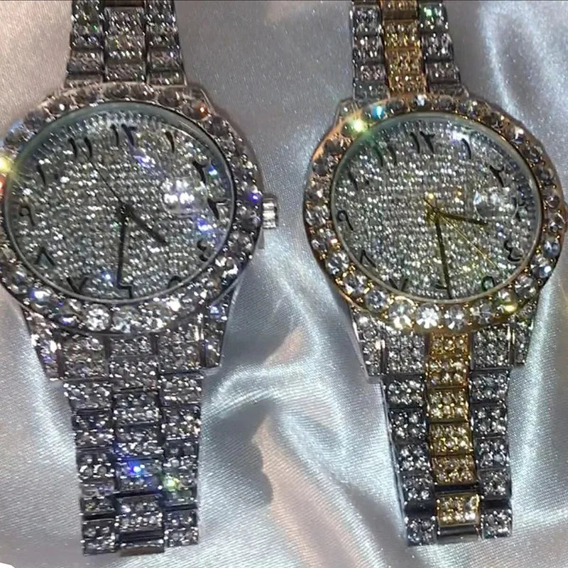 Women Men Fashion Shining Rhinestone Watch Hip Hop Number Quartz Watch Full Diamond Elegant Wristwatch Clock Friend Couple Gifts