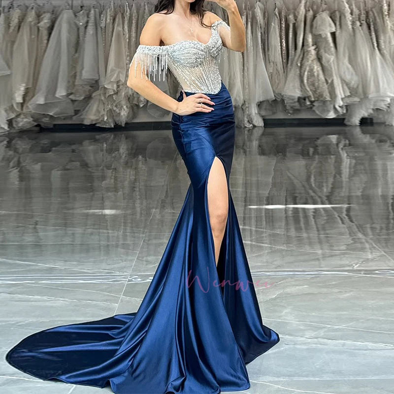 Luxury Mermaid Prom Dress Off-Shoulder Crystals