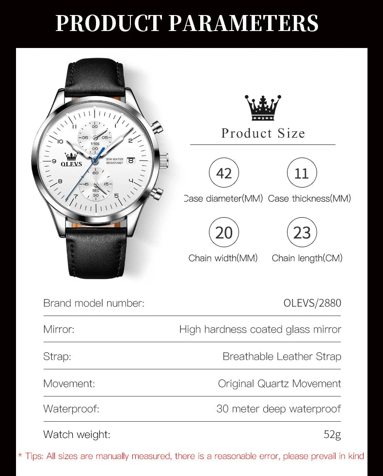 OLEVS 2880 Mens Watch Classic Original Multifunctional Quartz Watch Waterproof Luminous Date Watches For Men Box Gift