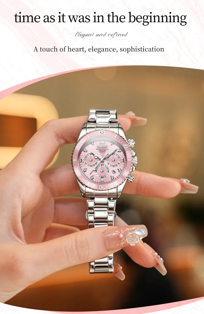 OLEVS 5632 Luxury Women Watch Original Quartz Watch Multi Functional HD Date Waterproof Luminous Chronograph Women Gift Watch
