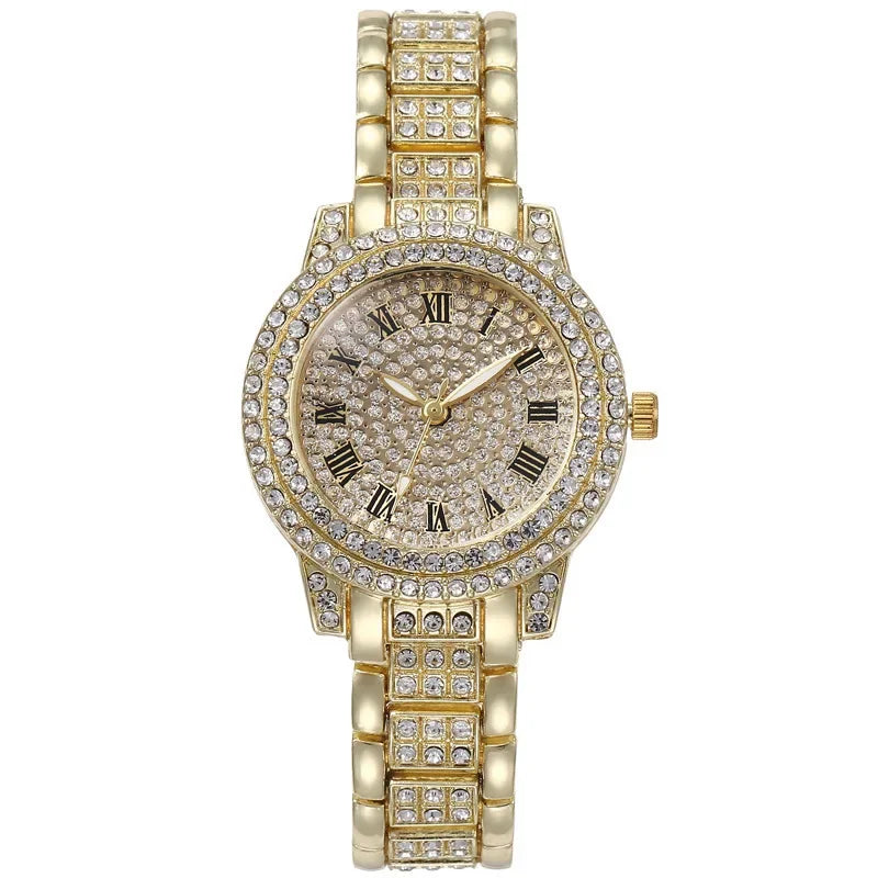 Women Men Fashion Shining Rhinestone Watch Hip Hop Number Quartz Watch Full Diamond Elegant Wristwatch Clock Friend Couple Gifts