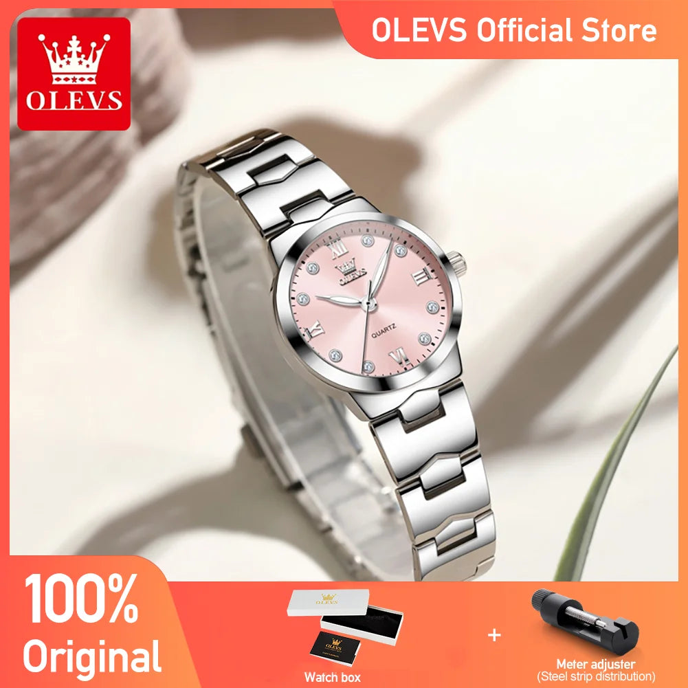OLEVS 3735 Elegance Original Quartz Movement Watch For Women Diamond Dial Brand HD Luminous Function 30m Waterproof Watch