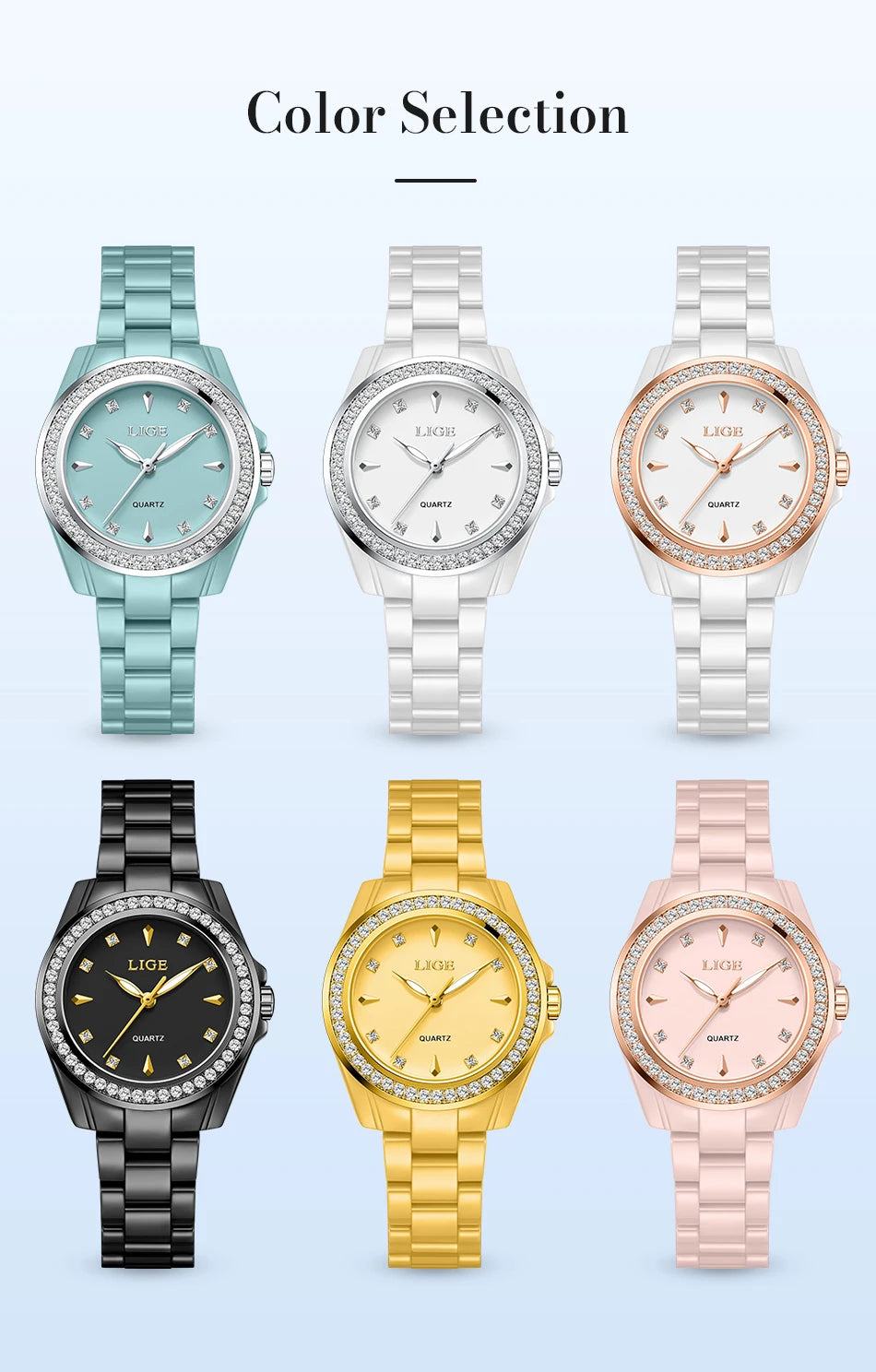 LIGE TOP Women Quartz Watches 2026 Ceramic Elegant Fashion Waterproof Luminous Clock Vintage Watch for Women Reloj De Mujer+BOX