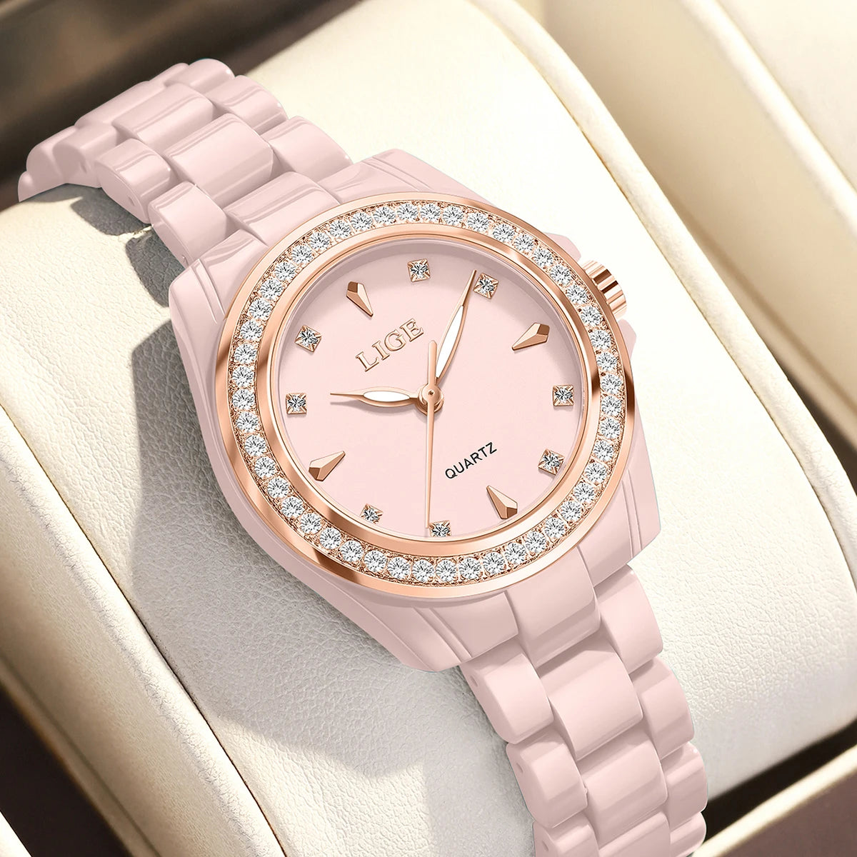 LIGE TOP Women Quartz Watches 2026 Ceramic Elegant Fashion Waterproof Luminous Clock Vintage Watch for Women Reloj De Mujer+BOX