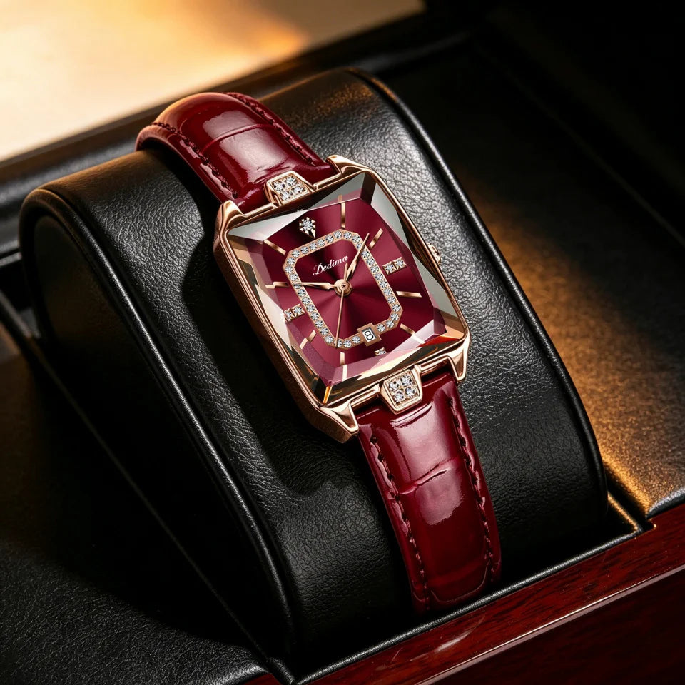 Women's Quartz Watch Square Elegant Fashion Wristwatch Diamond Embellished Luxurious Leather Strap Ladies Watch Girl Gifts