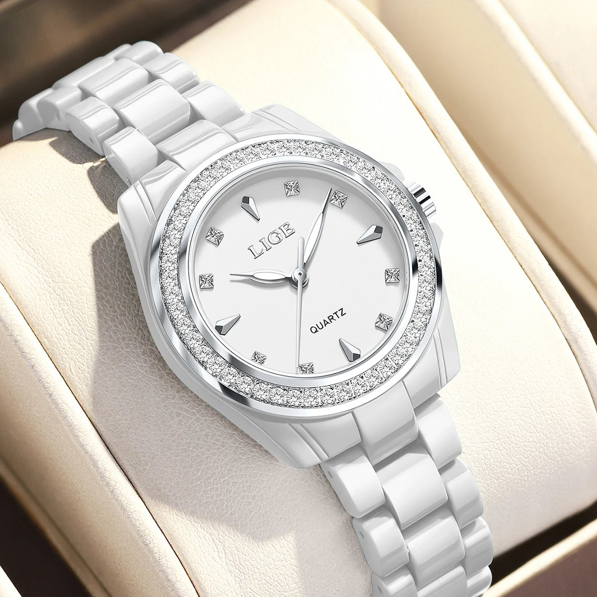 LIGE TOP Women Quartz Watches 2026 Ceramic Elegant Fashion Waterproof Luminous Clock Vintage Watch for Women Reloj De Mujer+BOX
