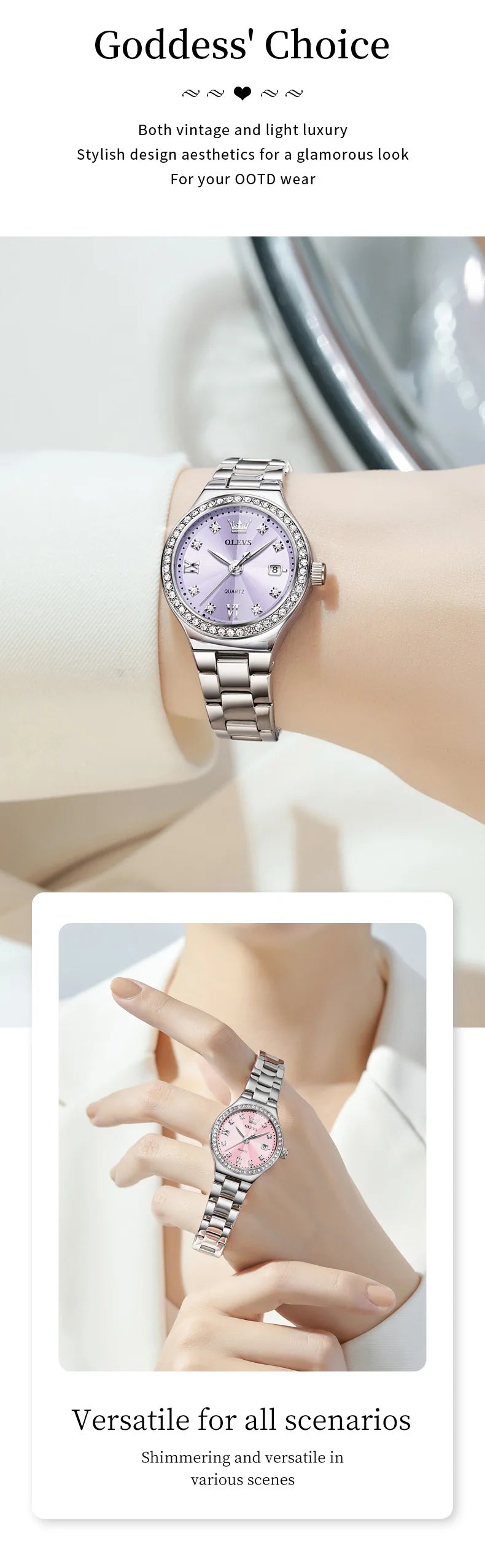 OLEVS 5628 Elegant Ladies' Watch Auto Date Diamond Dial Stainless Steel Waterproof Ladies' Quartz Watch