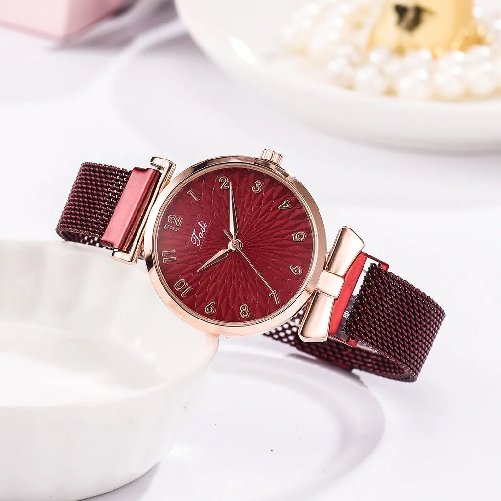 Women Bracelet Set Quartz Watches For Women Rose Gold Magnetic Watch Ladies Pink Dial Wrist Watch Clock Female Relogio Feminino