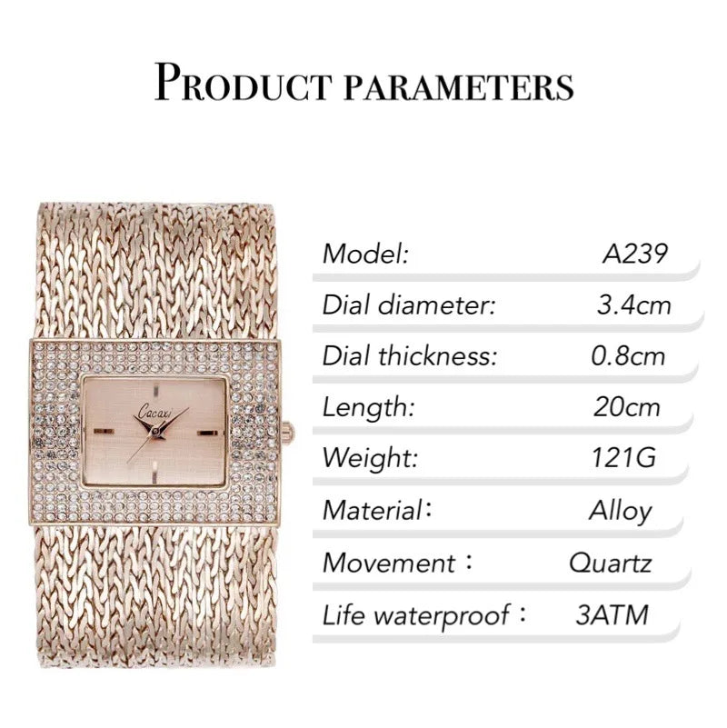 Gold Quartz Women's Watch Luxury Fashion Large Dial Water Resistant Dress Bracelet Ladies Wristwatches Reloj Mujer