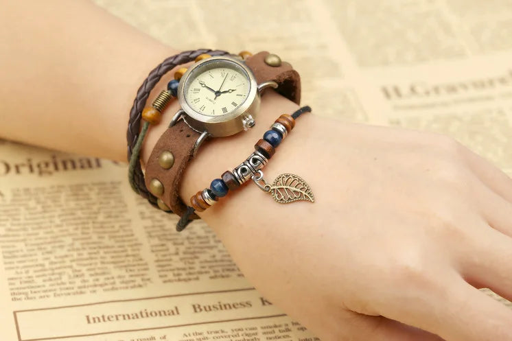 Ladies Designer Vintage Genuine Leather Women Bracelet Watches Brown Retro Roma Quartz Clock Fashion Small Female Wristwatches
