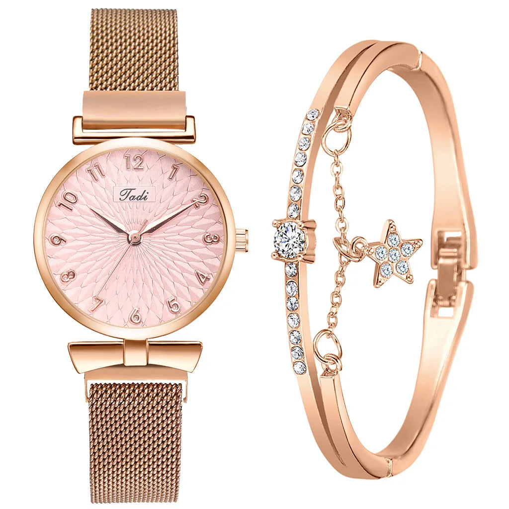 Women Bracelet Set Quartz Watches For Women Rose Gold Magnetic Watch Ladies Pink Dial Wrist Watch Clock Female Relogio Feminino