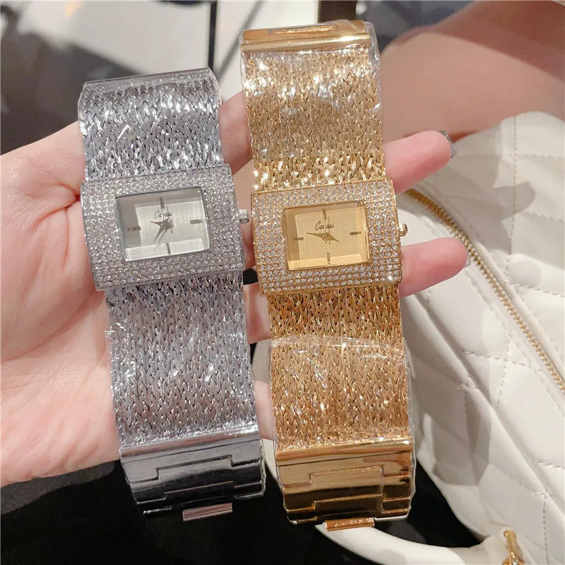 Gold Quartz Women's Watch Luxury Fashion Large Dial Water Resistant Dress Bracelet Ladies Wristwatches Reloj Mujer