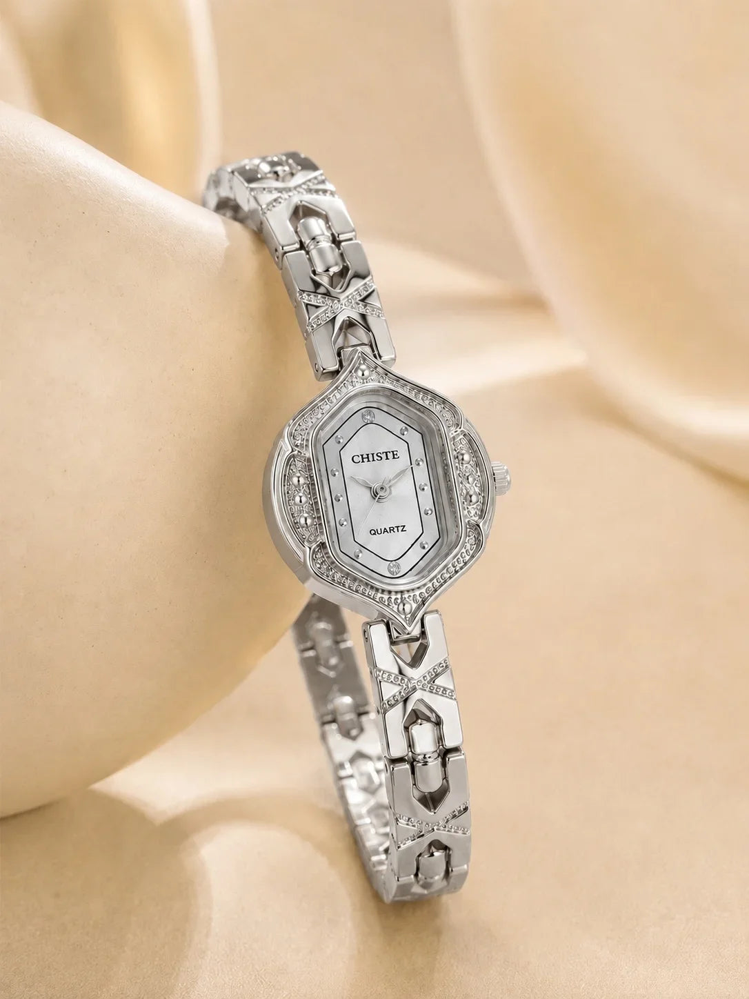 Retro Polygonal Dial Rhinestone Ladies Watch