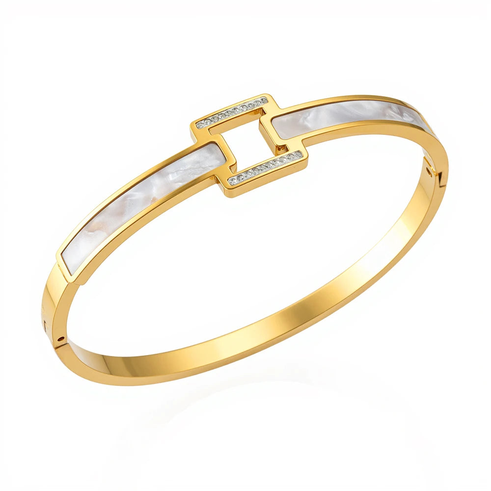 White shell cuff bracelet stainless steel fashion bangle