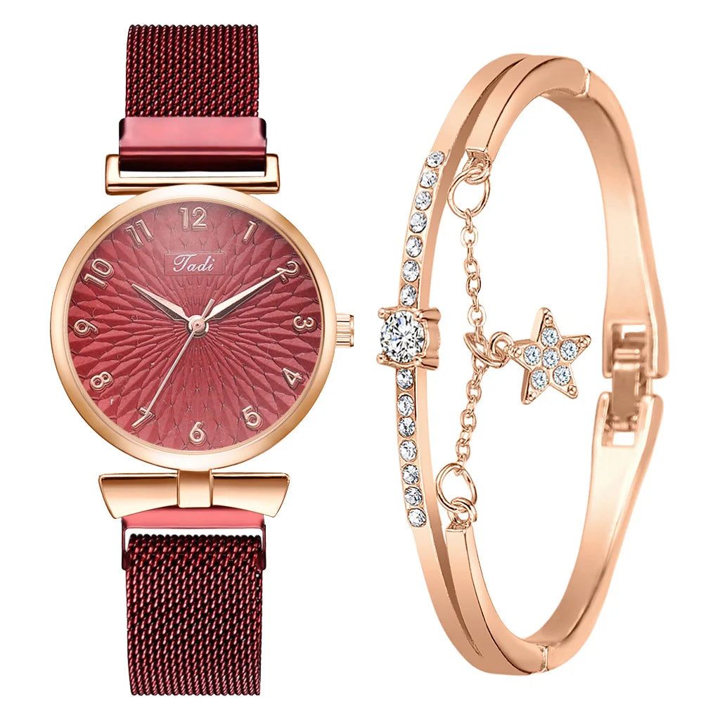 Women Bracelet Set Quartz Watches For Women Rose Gold Magnetic Watch Ladies Pink Dial Wrist Watch Clock Female Relogio Feminino